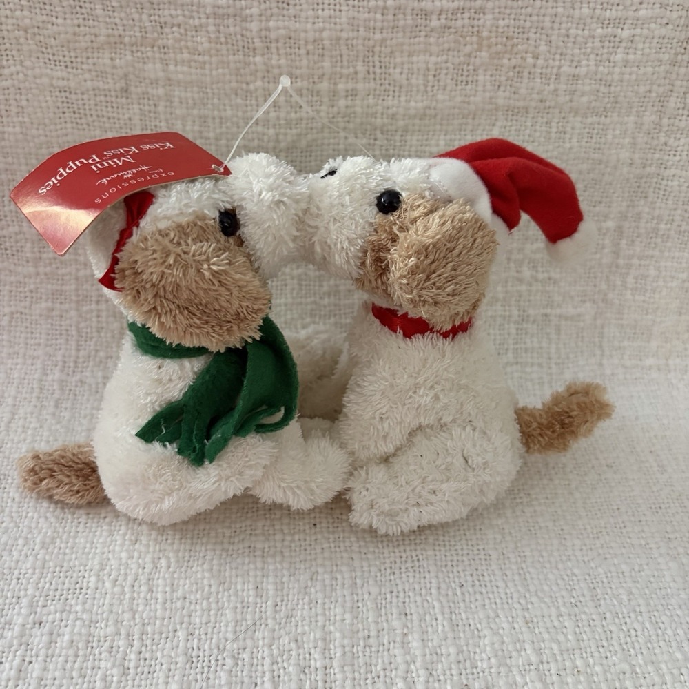 Hallmark Collectible Mini Kiss Kiss Puppies Kissing Christmas Dogs Plushies‎